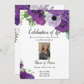Invitation de Faire-part funéraire violet Rose (Devant / Derrière)