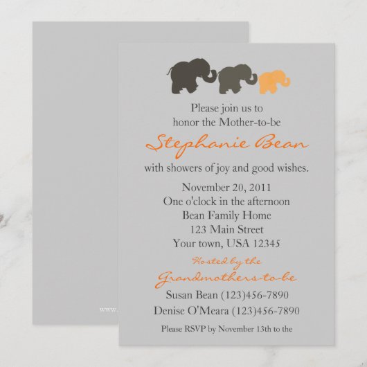 Invitation de famille d'éléphant (Devant / Derrière)