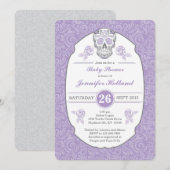 Invitation de fantaisie pourpre de baby shower de (Devant / Derrière)