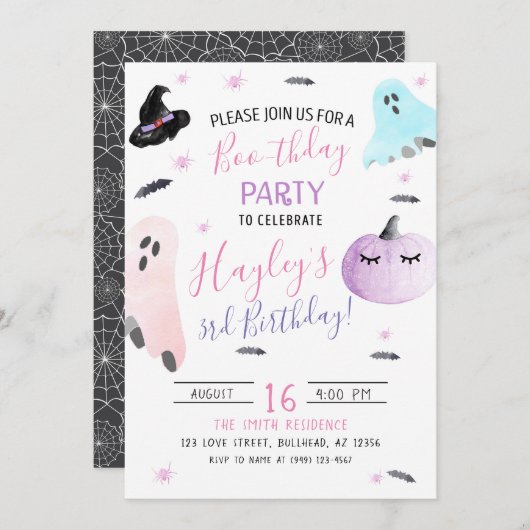 Invitation de fantôme de Boothday à l'aquarelle pa (Devant / Derrière)