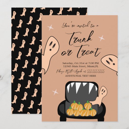 Invitation de fantôme d'Halloween Trunk a Treat (Devant / Derrière)