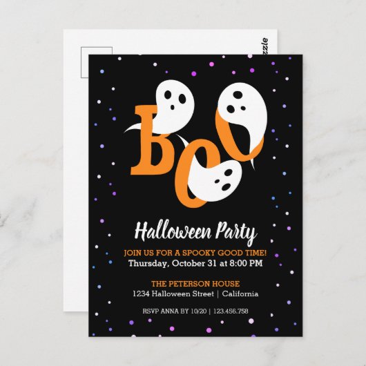 Invitation de fantômes de Boo d'Halloween Confetti (Devant / Derrière)