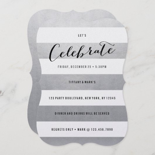 Invitation de Faux Silver Foil Party (Devant / Derrière)