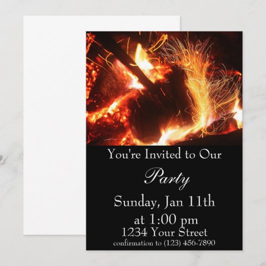 Invitation de fête 2 étincelles de flamme (Devant / Derrière)