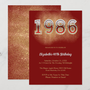 Invitation de fête 40 ans rétro vintage 1986 paill