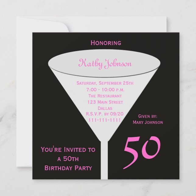 Invitation de fête 50e anniversaire 50 en rose (Devant)