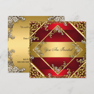 Invitation de fête à cadre floral rouge or