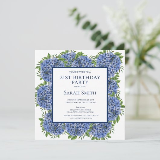 Invitation de fête à l'aquarelle avec hydrangeas b (Debout devant)