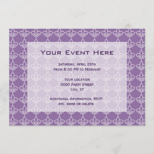 Invitation de fête à motif Fleur de Lis Violet Bla