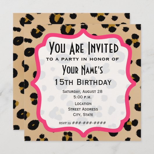 Invitation de fête à motif léopard doré (Devant / Derrière)