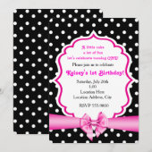 Invitation de fête à pois blanc et noir avec un nœ (Devant / Derrière)