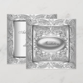 Invitation de fête à thème argenté blanc pour tout (Devant / Derrière)