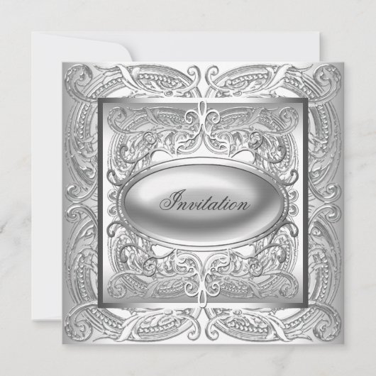 Invitation de fête à thème argenté blanc pour tout (Devant)