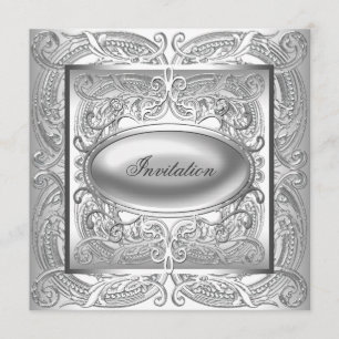 Invitation de fête à thème argenté blanc pour tout