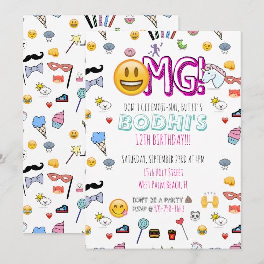 Invitation de fête à thème Emoji (Devant / Derrière)
