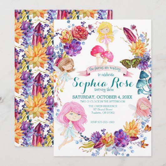 Invitation de fête à thème fée (Devant / Derrière)