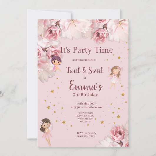 Invitation de fête à thème Fée pour enfants (Devant)