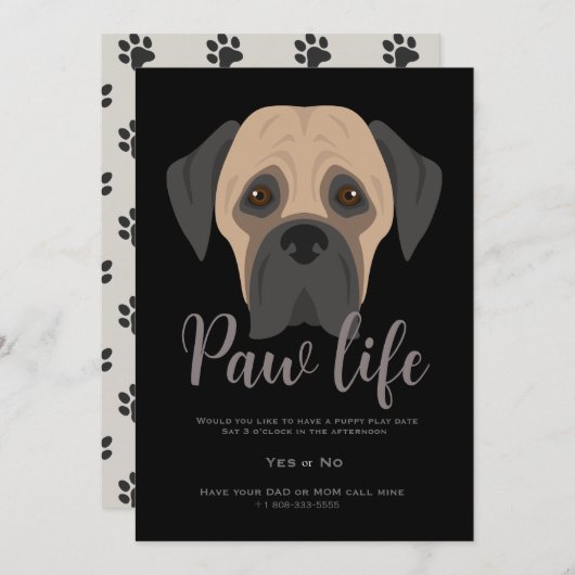 Invitation de fête à thème patte de chiot mignon.  (Devant / Derrière)