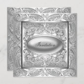 Invitation de fête à toutes occasions Blanc Argent (Devant / Derrière)