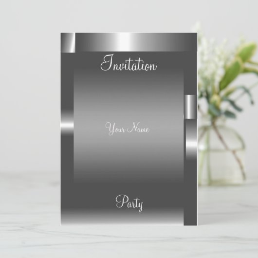 Invitation de fête abstraite couleur argent (Debout devant)
