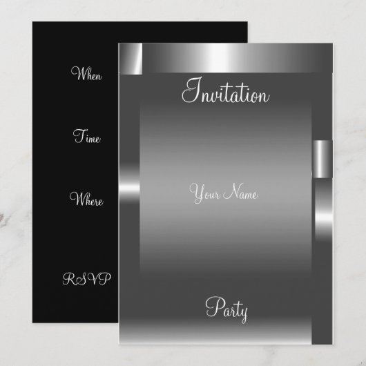Invitation de fête abstraite couleur argent (Devant / Derrière)