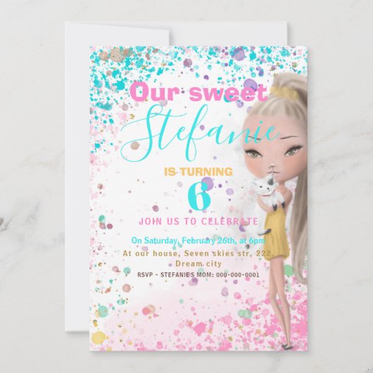 Invitation de fête anniversaire de enfant colorée (Devant)