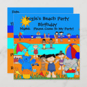 Invitation de fête Anniversaire Plage Filles Enfan (Devant / Derrière)