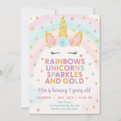 Invitation de fête Arc-en-ciel Licorne Pastel 5 an (Devant)