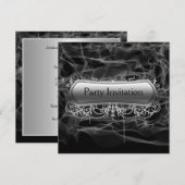 Invitation de fête argentée à fumée noire (Devant / Derrière)