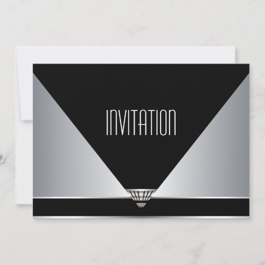 Invitation de fête Art Déco Noir Argent (Devant)