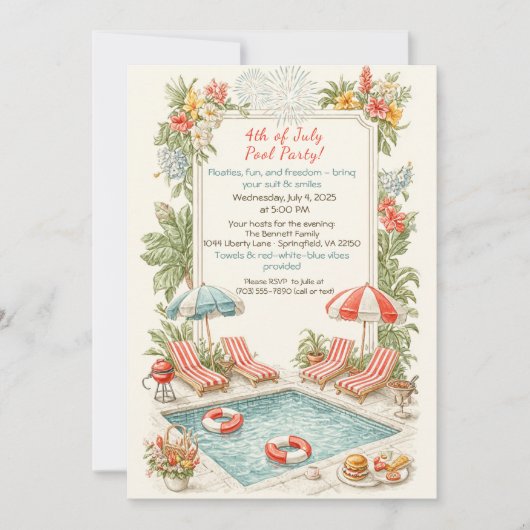 Invitation de fête au bord de la piscine du 4 juil (Devant)