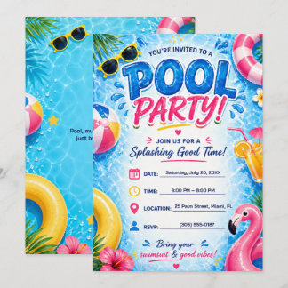 Invitation de fête au bord de la piscine Été Fun T