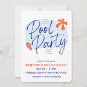 Invitation de fête au bord de la piscine mignonne (Devant)
