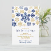 Invitation de fête au pull moche Flocons Élégants (Debout devant)