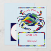 Invitation de fête aux crabes aquarelle fantaisist (Devant / Derrière)