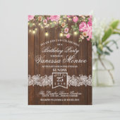 Invitation de fête aux fleurs roses rustiques (Debout devant)