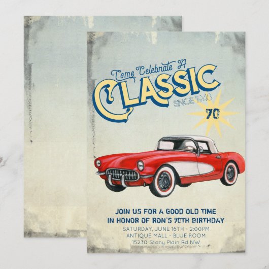 Invitation de fête avec affiche de garage vintage (Devant / Derrière)