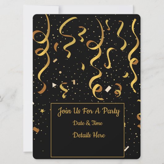 Invitation de fête avec confettis dorés (Devant)
