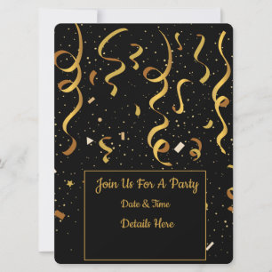 Invitation de fête avec confettis dorés 