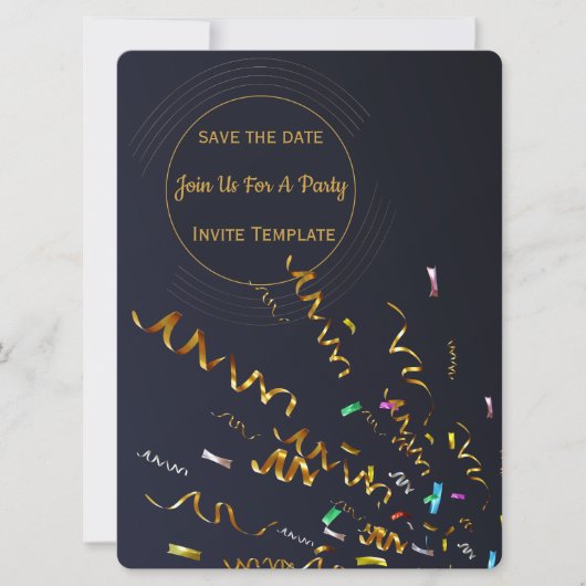Invitation de fête avec confettis dorés  (Devant)