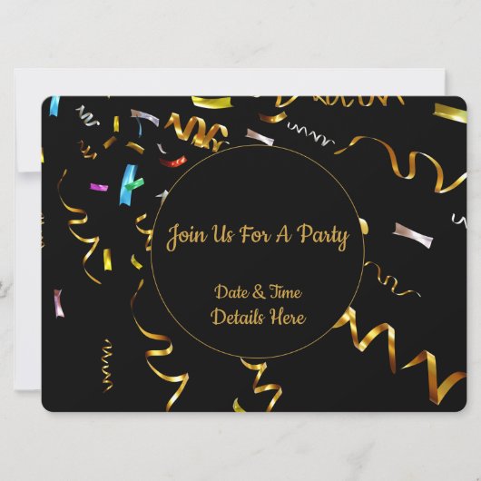 Invitation de fête avec confettis dorés  (Devant)