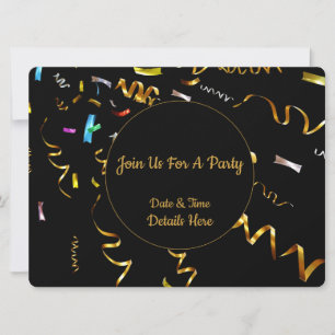 Invitation de fête avec confettis dorés 