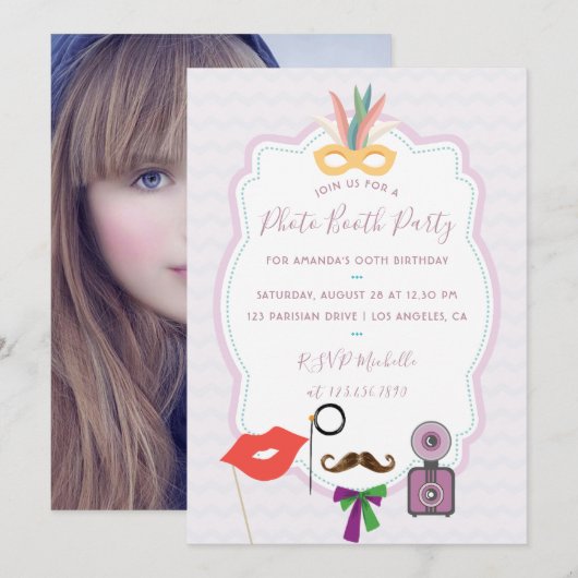 Invitation de fête avec Photomaton (Devant / Derrière)