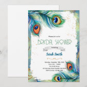 Invitation de fête avec plume de paon (Devant / Derrière)