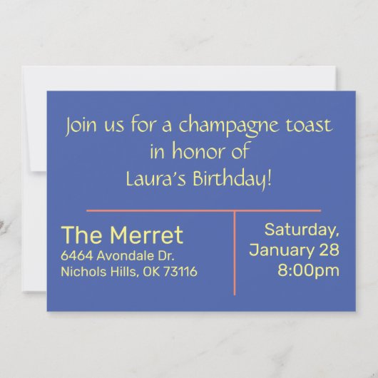 Invitation de fête avec toast au Champagne pétilla (Dos)