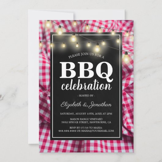 Invitation de fête BBQ de pique-nique rustique (Devant)
