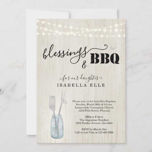 Invitation de fête BBQ pour un baptême rustique (Devant)