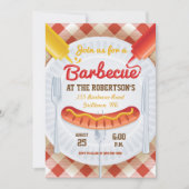 Invitation de fête BBQ Rétro sur Gingham (Devant)