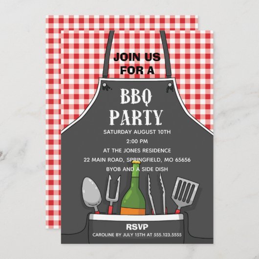 Invitation de fête BBQ tablier (Devant / Derrière)