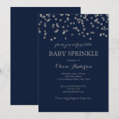 Invitation de fête bébé Navy Confetti Argent (Devant / Derrière)
